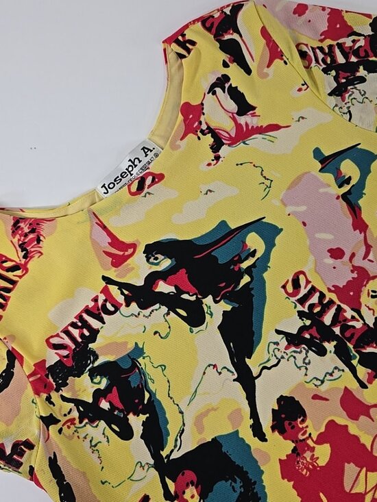 VINTAGE Joseph A. Colorful Paris Dance Print CROP TOP SZ MED Multicolor Abstract - Picture 4 of 16